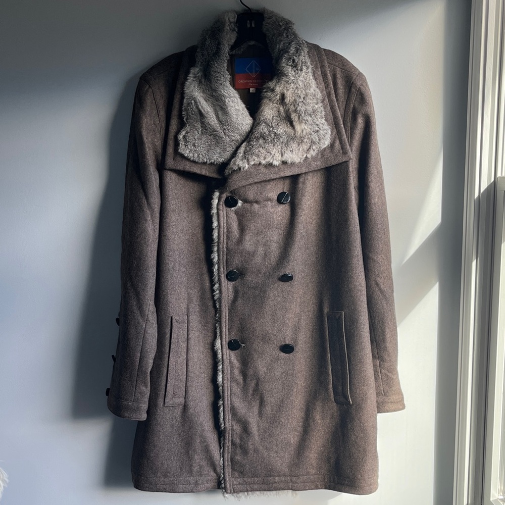Opening Ceremony wool coat with fur trim